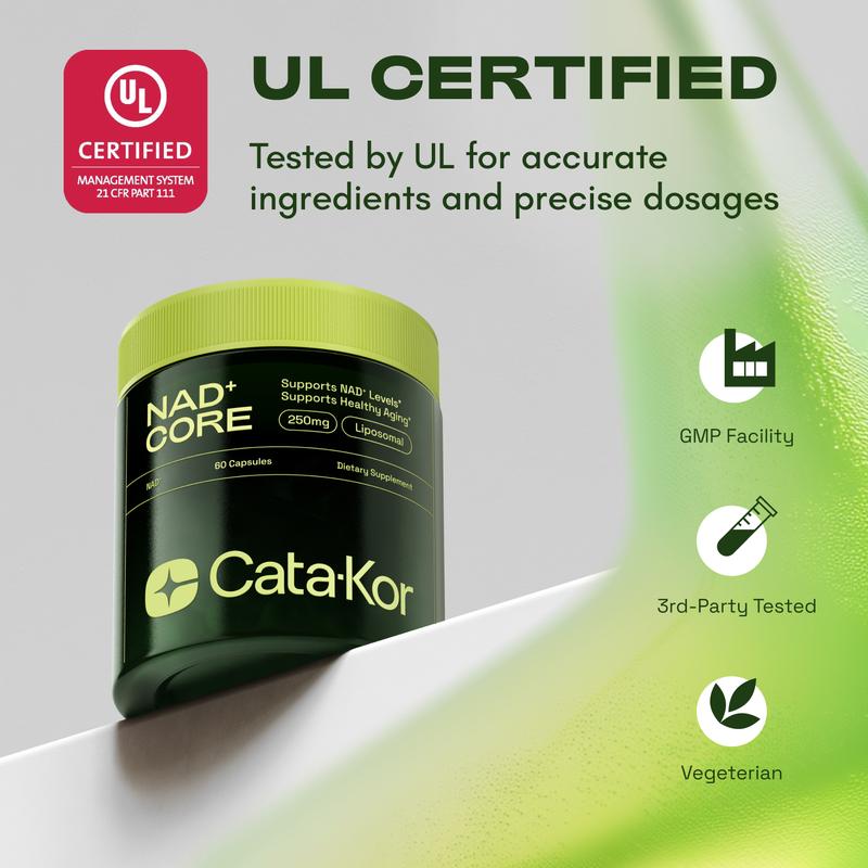 Cata-Kor 250 mg - NAD+ Supplement for Skin Aging Support, Energy, and Focus