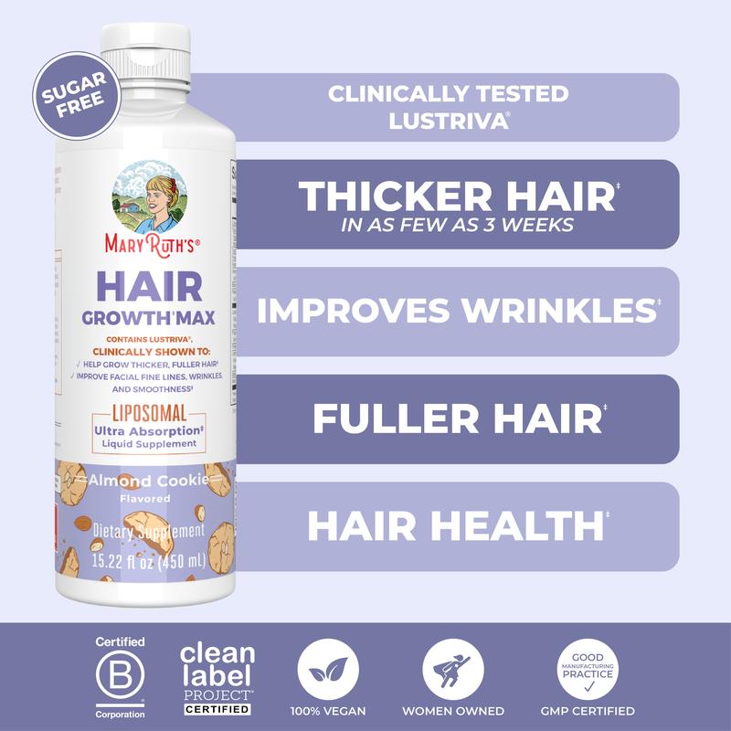 MaryRuth's Hair Growth Max Liposomal - Lustriva + Biotin 10000mcg + Pumpkin Seed Oil