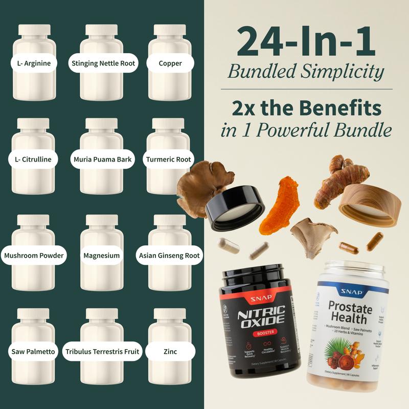 Snap Supplements - Nitric Oxide Booster 90ct + Prostate Health Bundle