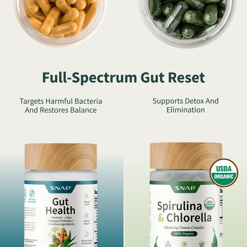 Gut Health Bundle - Snap Supplements - Gut Health + Spirulina & Chlorella