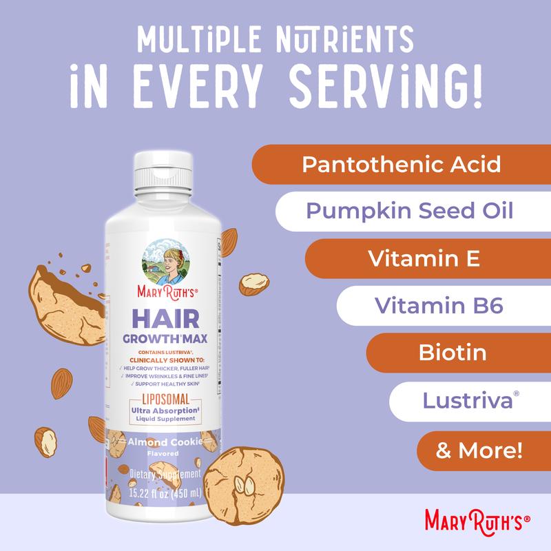 MaryRuth's Hair Growth Max Liposomal - Lustriva + Biotin 10000mcg + Pumpkin Seed Oil