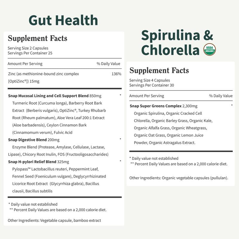 Gut Health Bundle - Snap Supplements - Gut Health + Spirulina & Chlorella