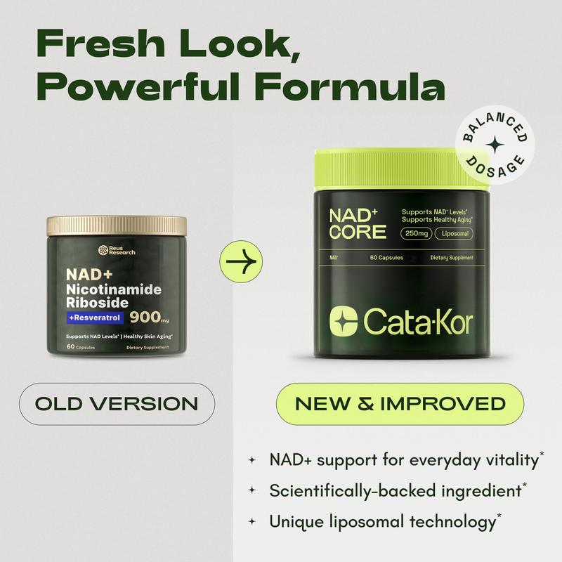 Cata-Kor 250 mg - NAD+ Supplement for Skin Aging Support, Energy, and Focus