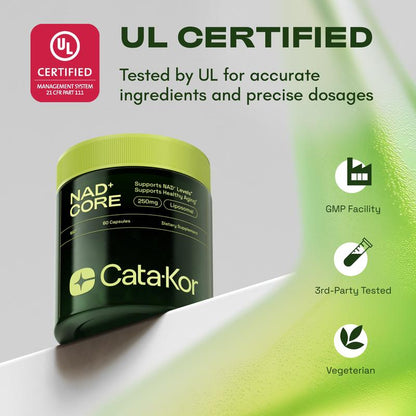Cata-Kor 250 mg - NAD+ Supplement for Skin Aging Support, Energy, and Focus