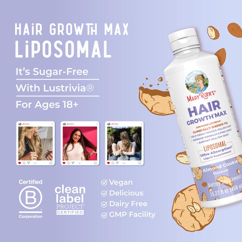 MaryRuth's Hair Growth Max Liposomal - Lustriva + Biotin 10000mcg + Pumpkin Seed Oil