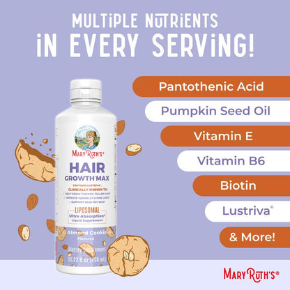MaryRuth's Hair Growth Max Liposomal - Lustriva + Biotin 10000mcg + Pumpkin Seed Oil