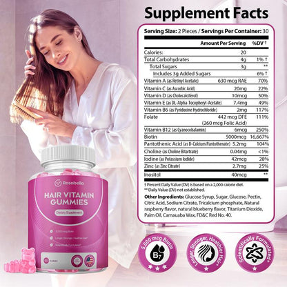 Rosabella Biotin Gummies (5000mg) for Hair, Skin & Nails Growth