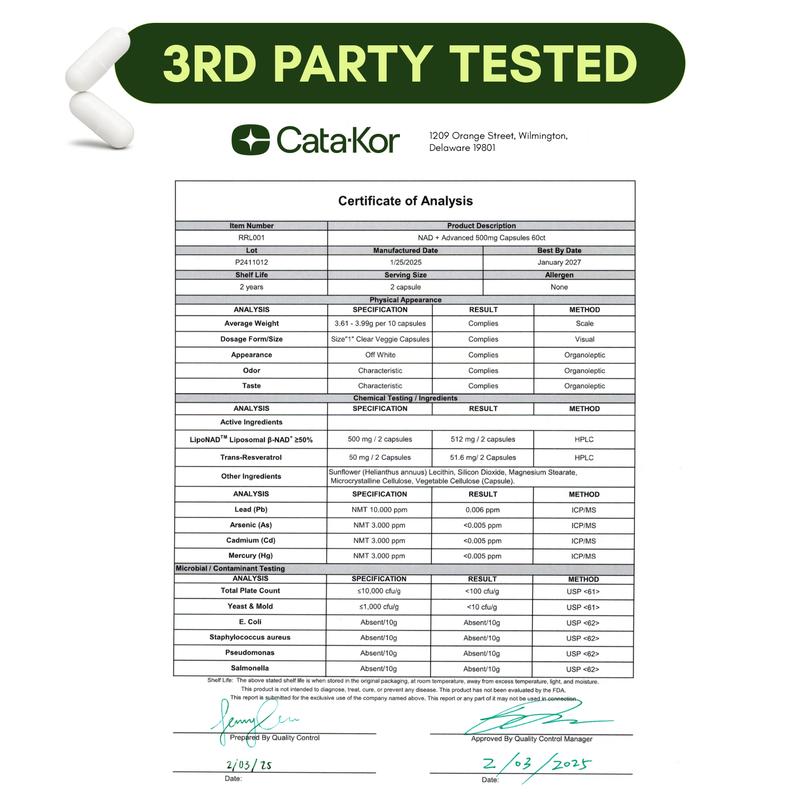 Cata-Kor 500 mg - NAD+ Supplement for Skin Aging