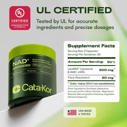 Cata-Kor 500 mg - NAD+ Supplement for Skin Aging